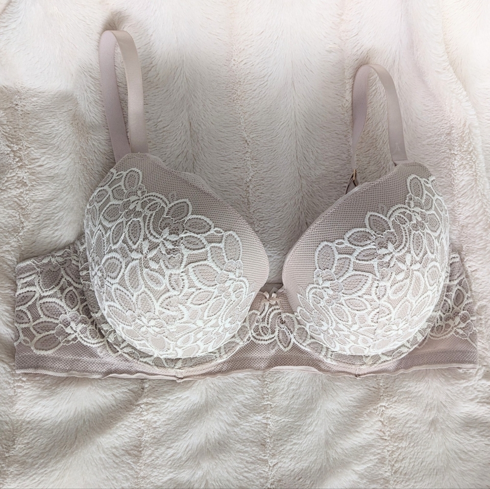 Aerie Real Power Plunge Push Up Bra Tan Lace 38C